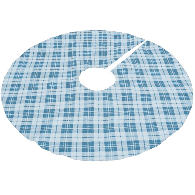Trendy Light Blue Weihnachts-Tartan Polyester Weihnachtsbaumdecke (Schrägansicht)