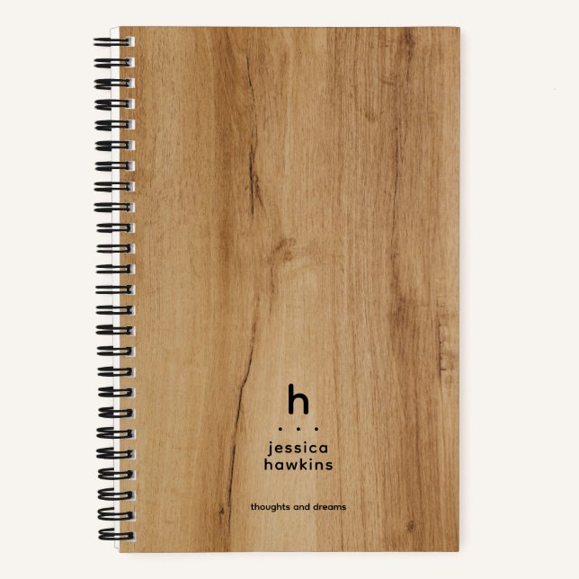 Trendy Light Brown Wood Veneer Modern Monogram Notizbuch (Vorderseite)