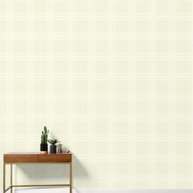 Trendy Light Creme mit Ivory White Grid Lines Tapete (Korridor)