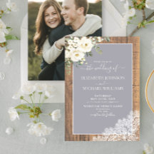 Trendy Light Gray Rustic Wood Script Foto Wedding