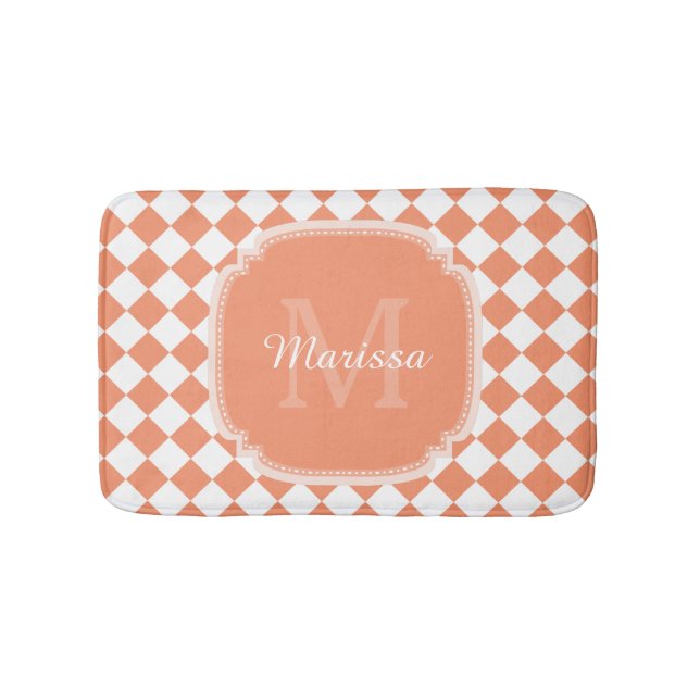 Trendy Light Orange Checkter Mit Monogramm Name Badematte (Vorderseite)