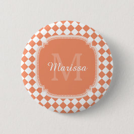 Trendy Light Orange Checkter Mit Monogramm Name Button