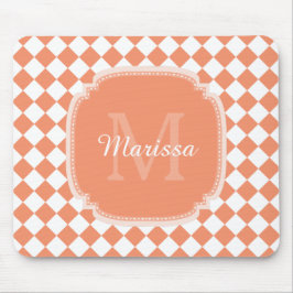 Trendy Light Orange Checkter Mit Monogramm Name Mousepad
