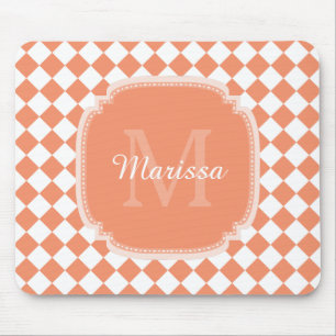 Trendy Light Orange Checkter Mit Monogramm Name Mousepad