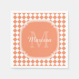 Trendy Light Orange Checkter Mit Monogramm Name Serviette