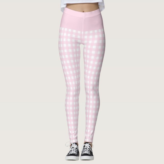 Trendy Light Pink und White Karo Gingham Pattern Leggings (Vorderseite)