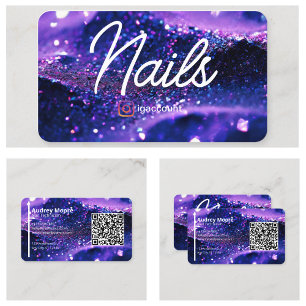 Trendy Lila Beruflich Card QR Code Nail Tech Visitenkarte