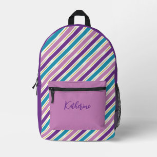 Trendy Lila & Blue Streifen - Personalisierter Nam Bedruckter Rucksack