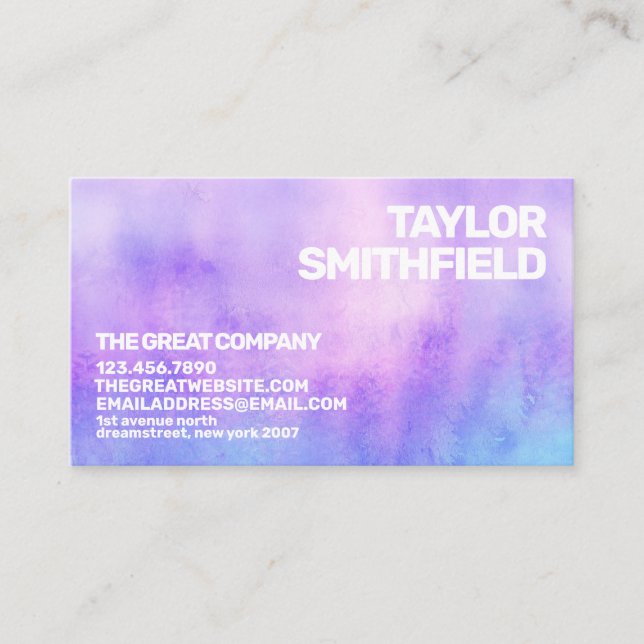 Trendy Lila Blue Watercolor Marmor Business Card Visitenkarte (Vorderseite)
