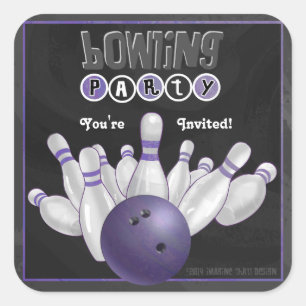 Trendy Lila Bowling Party Einladung Sticker