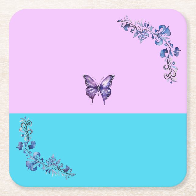 Trendy Lila Butterfly auf Pastellen Papier Unterse Rechteckiger Pappuntersetzer (Vorderseite)