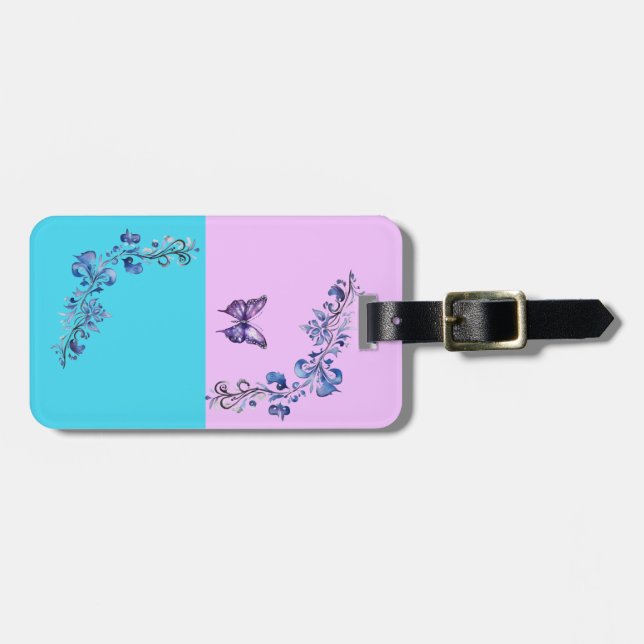 Trendy Lila Butterfly on Pastels Gepäckmarke Gepäckanhänger (Vorderseite horizontal)