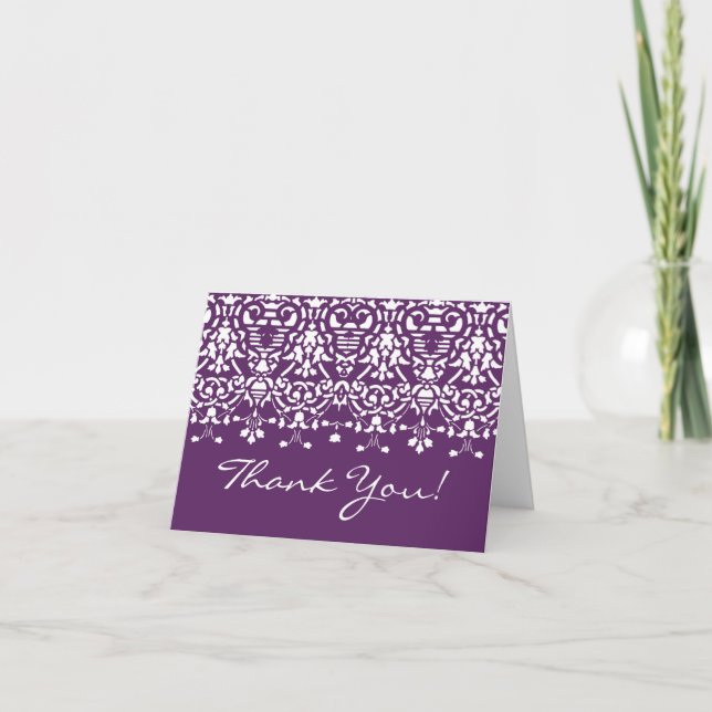 Trendy Lila Damask Vielen Dank Note Card Dankeskarte (Vorderseite)