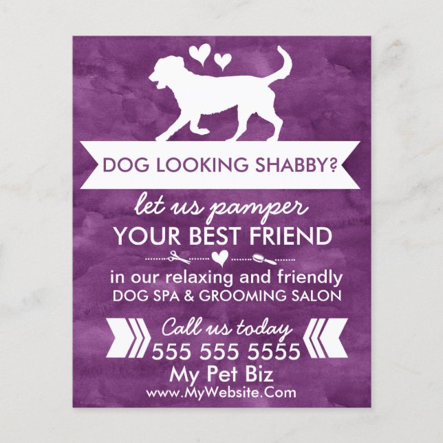 Trendy Lila Dog Grooming Flyer - personalisierbar (Vorne)