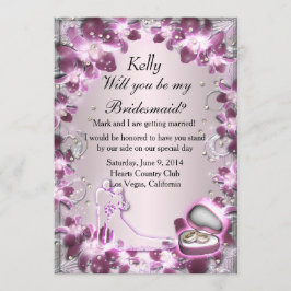 Trendy Lila Floral Chic Bridesmaid Card Einladung