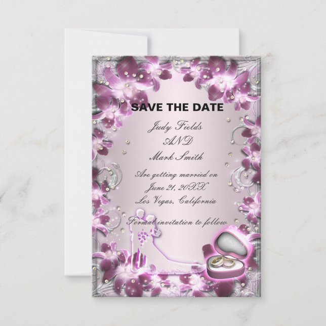 Trendy Lila Floral Chic Save the Date Card Einladung (Vorderseite)