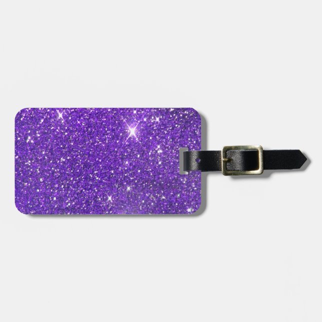 Trendy lila funkelnder GlitzerGlitz Gepäckanhänger (Vorderseite horizontal)