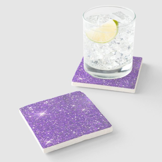 Trendy lila funkelnder GlitzerGlitz Steinuntersetzer (Seitenansicht)