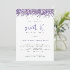 Trendy Lila Glitzer Sweet 16 Geburtstagsparty Einladung