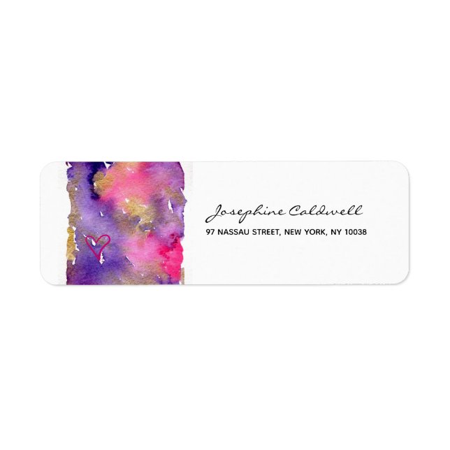 Trendy Lila & Gold Watercolor Rücksendeadresse (Vorne)