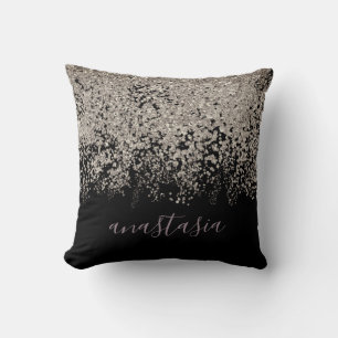 Trendy Lila Lavender Glittery Sparkling Script Kissen
