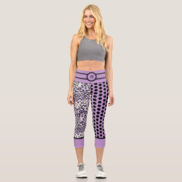 Trendy Lila Leopard Lila Black Punkt Custom Capri Leggings
