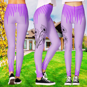 Trendy Lila Lilac Floral Stripe Workout Women's Leggings