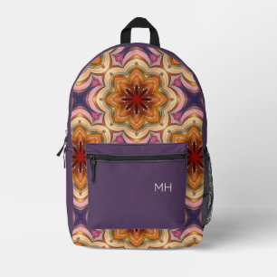Trendy Lila Mandala Pattern Monogram Initials Bedruckter Rucksack