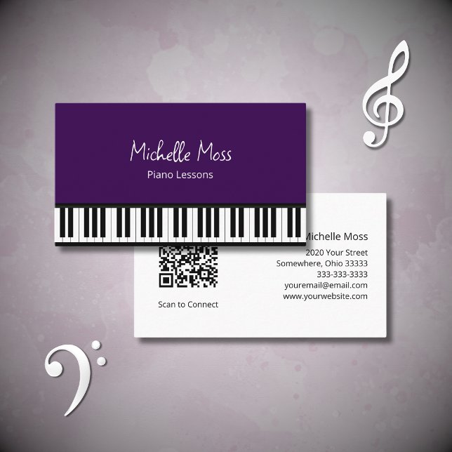 Trendy Lila Music Teacher Piano Keyboard Visitenkarte (Von Creator hochgeladen)