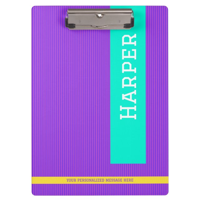Trendy Lila Personalisierter Name Klemmbrett (Vorderseite)