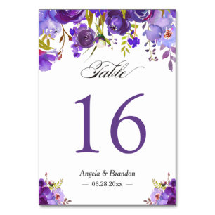 Trendy Lila Violet Floral Wedding Tischnummer