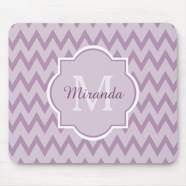 Trendy lila Zickzack Zickzack-Name und Monogramm Mousepad (Vorne)