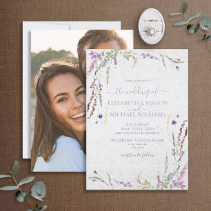 Trendy Lilac Lavender Floral Foto Garden Wedding Einladung