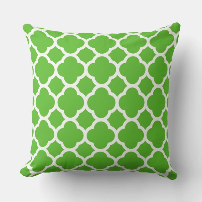 Trendy Lime Green Quatrefoil Muster Kissen Für Draußen (Vorderseite)