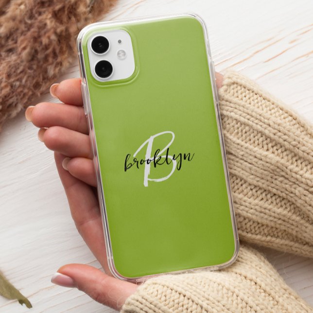 Trendy Lime Green Schwarz-weiß Script Monogram Case-Mate iPhone Hülle (Von Creator hochgeladen)