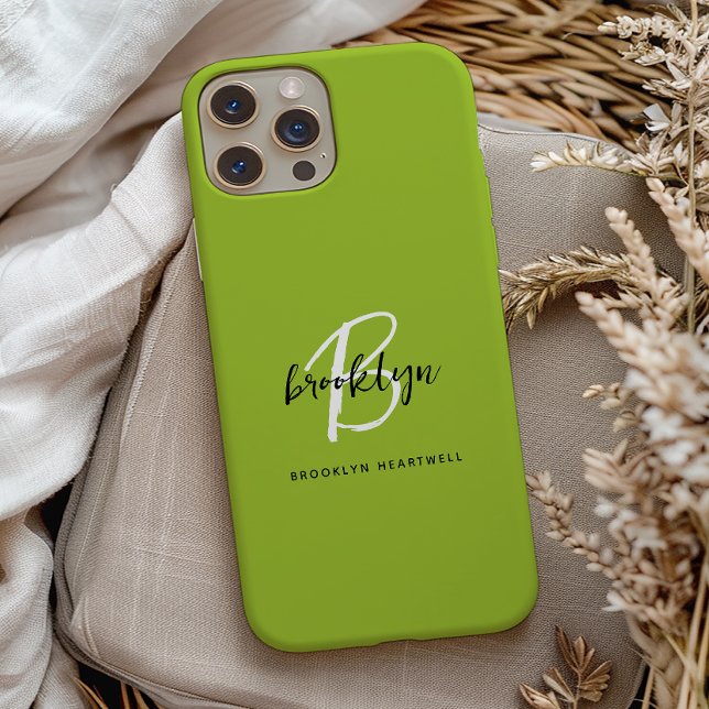 Trendy Lime Green Schwarz-weiß Script Monogram Nam Case-Mate iPhone Hülle (Von Creator hochgeladen)