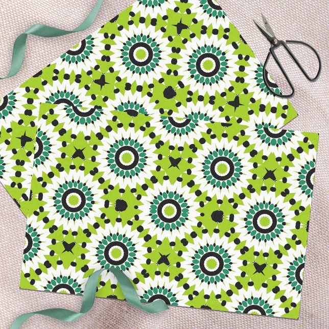 Trendy Lime Green White & Black Geometric Muster Seidenpapier (Von Creator hochgeladen)