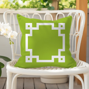 Trendy Lime Green White Greece Key Border Kissen