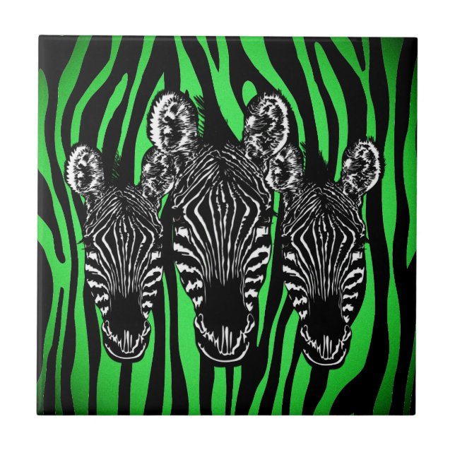 Trendy Limon Zebra Herd auf Zebra Print Fliese (Vorderseite)