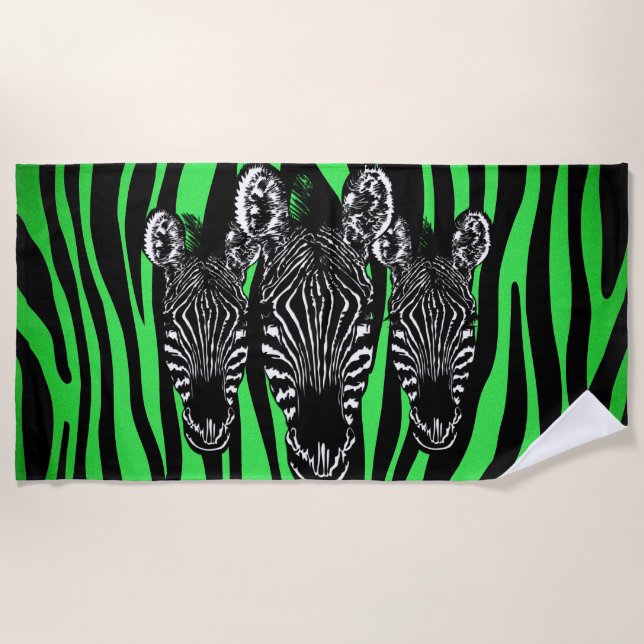 Trendy Limon Zebra Herd auf Zebra Print Strandtuch (Vorderseite)