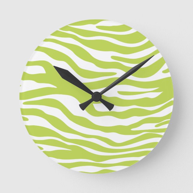 Trendy Limones grünes Zebra-Druck-Muster Runde Wanduhr (Vorderseite)