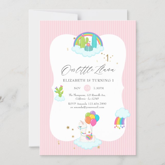 Trendy Llama 1. Geburtstag Party Magneteinladung (Vorderseite)
