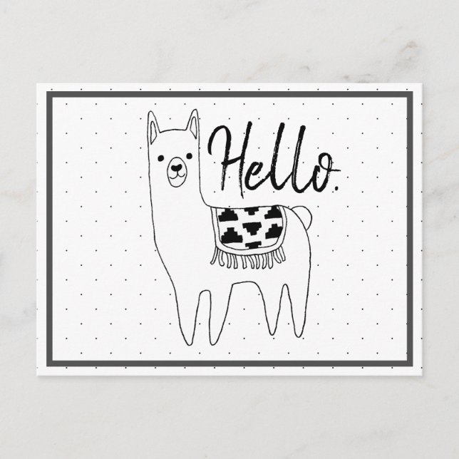 Trendy Llama Sketch & Black Dots Hallo Postkarte (Vorderseite)