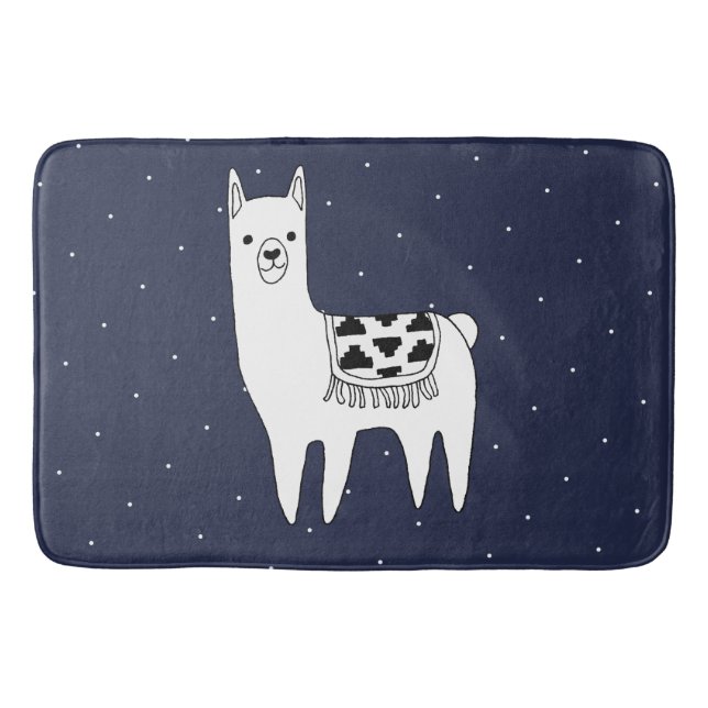 Trendy Llama Sketch & White Dots Badematte (Vorderseite)