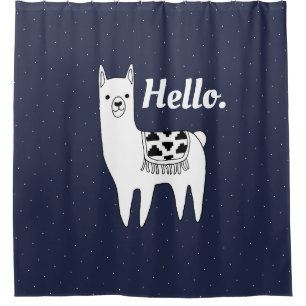 Trendy Llama Sketch & White Dots Hallo Duschvorhang