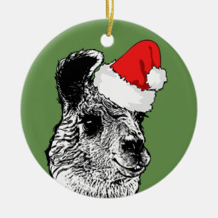 Trendy Llama & Weihnachtsmannmütze   PERSONALISIER Keramik Ornament