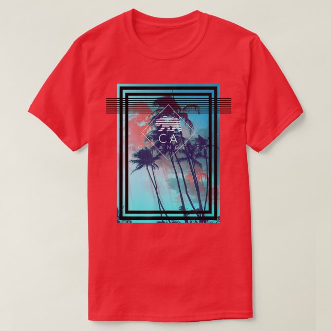 Trendy Los Angeles CA Beach Bear Poster T-Shirt (Design vorne)