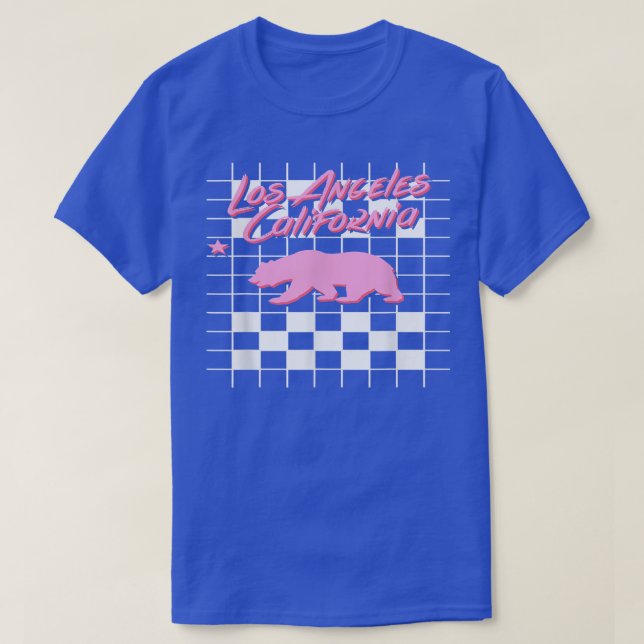 Trendy Los Angeles California Retro Checkered Bear T-Shirt (Design vorne)