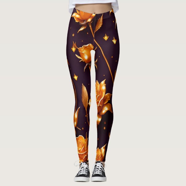 Trendy Luxury Gold Boho Rose Collection Leggings (Vorderseite)