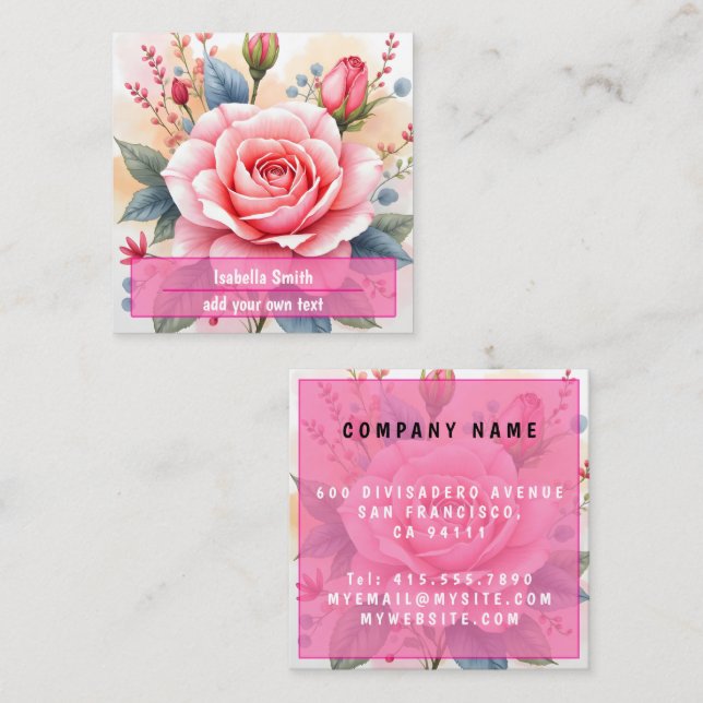 Trendy Luxury Pink Roses Beautiful Collection Quadratische Visitenkarte (Vorne/Hinten)
